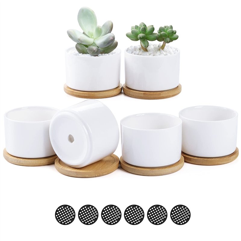 Fippy 6 pièces Petit Pot de Fleurs en Céramique Blanc Pot Succulentes Pot en Plantes Céramique Parfait pour Le Décor de Balcon d