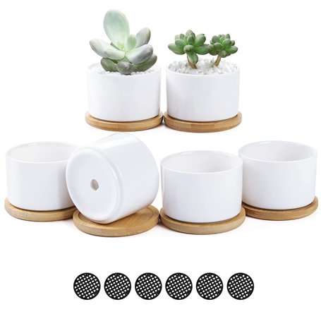 Fippy 6 pièces Petit Pot de Fleurs en Céramique Blanc Pot Succulentes Pot en Plantes Céramique Parfait pour Le Décor de Balcon d