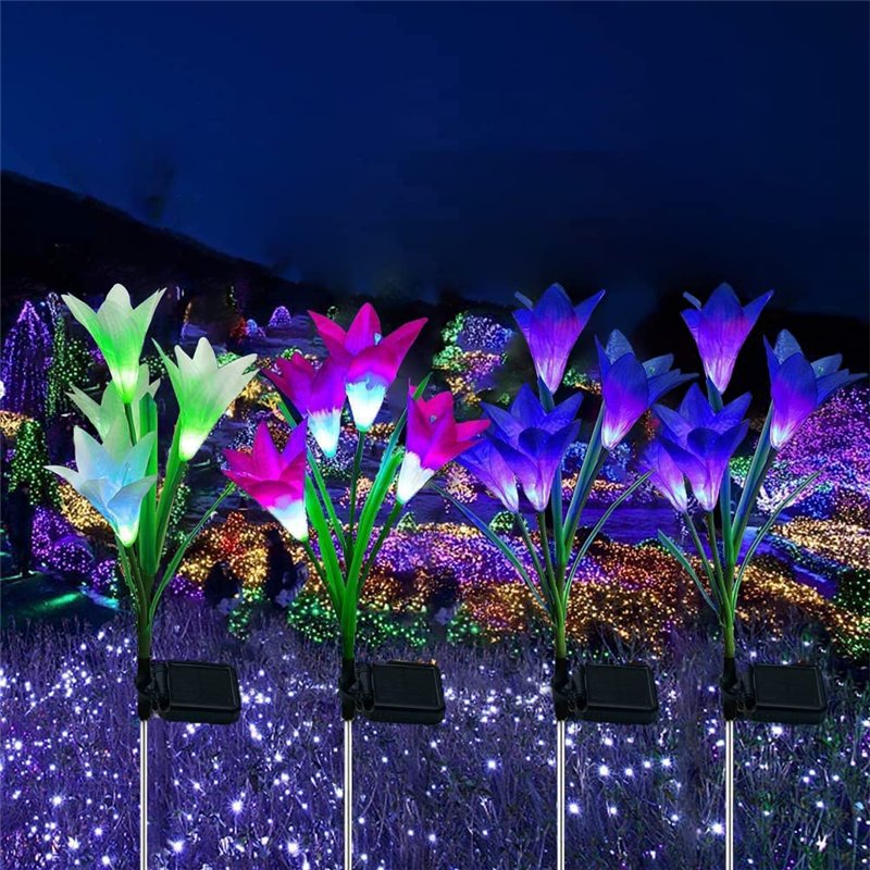 Image secondaire de SOLARBABY lampes solaires de d'extérieur jardin, couleurs changeantes avec 16 fleurs de lys solaires plus grandes,IP65 étanche L