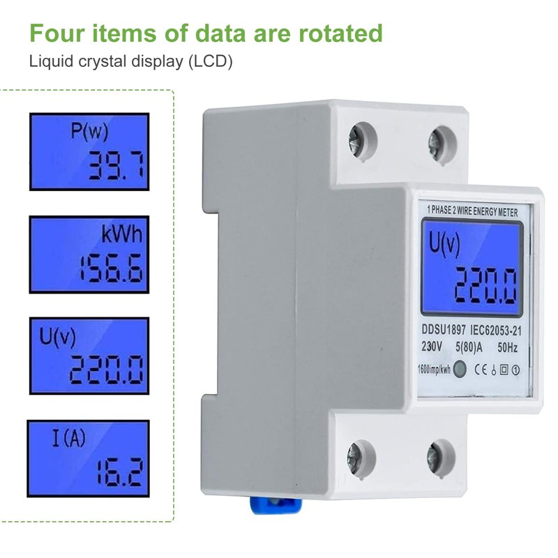 Image secondaire de DIFCUL Compteur électrique Monophasé 5-80A 230V 50Hz Compteur d'énergie électrique Numérique avec écran LCD Compteur Divisionnai