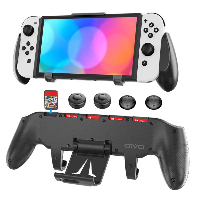 OIVO Étui Grip pour Nintendo Switch, Coque Asymétrique de Confort Ergonomique avec Support Réglable et 5 Emplacements de Jeu pou