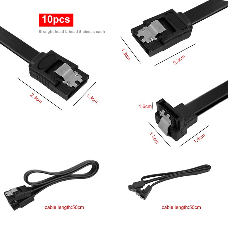 Image secondaire de GZhaimai 10 PCS Sata III Data Cable, SATA 3 50 cm Câble de pour Connexion Carte Mère HDD SSD Hard Drive, Compatible SATA 3.0 6 G
