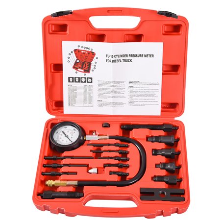 DHA Kit de Testeur de Pression Jauge de Cylindre Compression de Moteur Diesel 17 Pièces pour Tracteur de Voiture 1000 psi 70 bar
