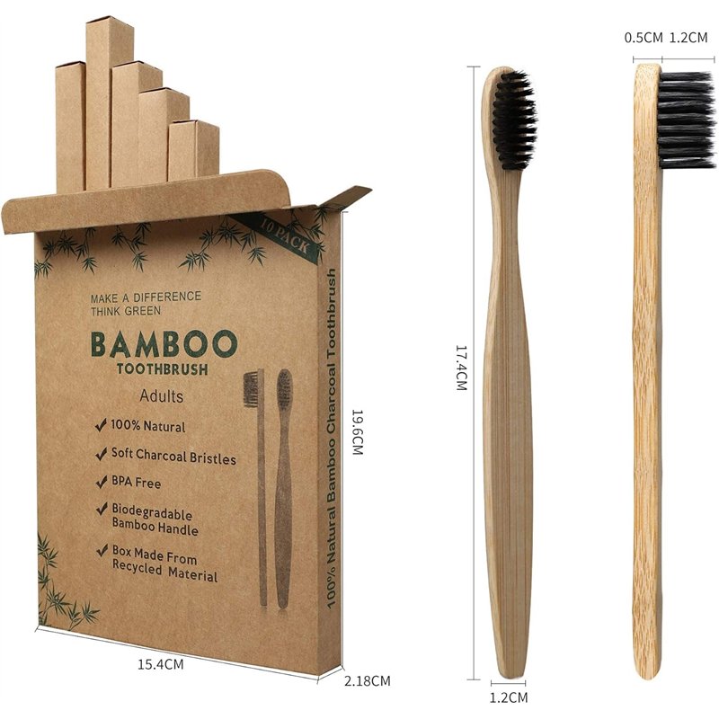 Image secondaire de GeekerChip Brosses à Dents en Bambou, Lot de 10 Brosses à Dents à Poils Souples en Bambou, Poils Doux Naturels, pour la famille, le