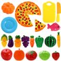 NIWWIN Ensemble de 24 pièces d’aliments en jouets pour enfants Plastique Pizza découpée Fruits et légumes