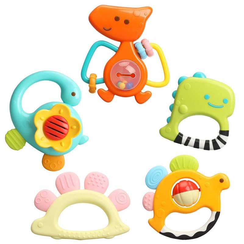 TINOTEEN Bébé Hochets Jouets Ensemble, 5 Pcs Anneau De Dentition Shaker Grab Spin Hochet Jouet pour 3 6 9 12 18 Mois Bébés Infan