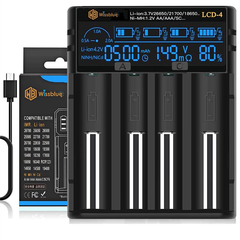 WISSBLUE Chargeur de Batterie 18650