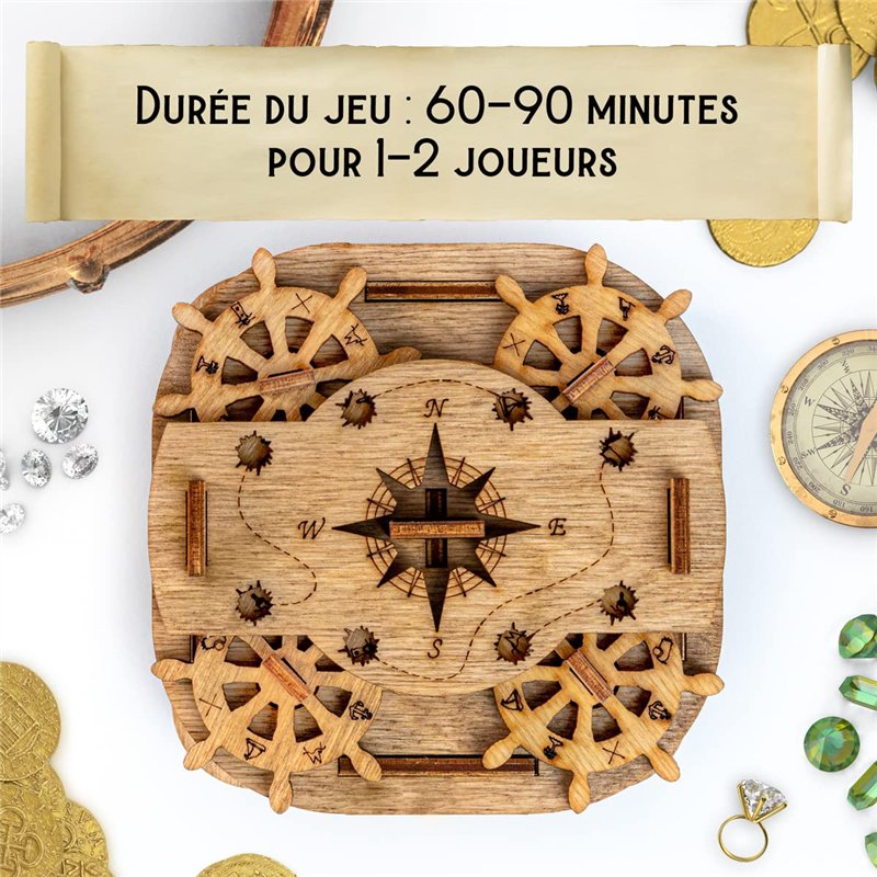 Image secondaire de iDventure Cluebox - Coffre de Davy Jones - Puzzle 3D Escape Room Jeu - Boite en Bois - Cadeau Anniversaire Homme Original - Cass