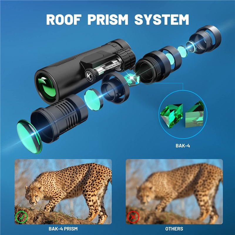 Image secondaire de Jumelles Adultes Puissante, Kylietech 12x42 Compactes avec Trépied, étanches avec Prismes BAK-4, Objectif FMC, Adaptateur de Tél