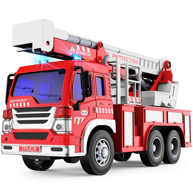 GizmoVine Gros Camion de Pompier, Véhicule Pompiers XXL avec Échelle, Sonore et Lumineux, Grand Realiste Maquette Camions, Voitu