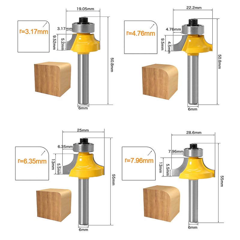Image secondaire de Routeur de Arrondi Fraise Defonceuse Arrondi Coin Rayon Outil de Bordure pour Le Travail du Bois Outils Carpenter 4PCS