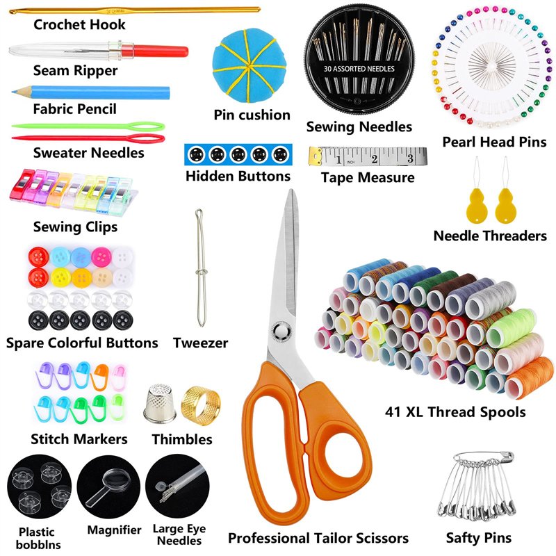 Image secondaire de MARQUEEN Grand kit de couture professionnel, 200 fournitures de couture de qualité supérieure – Comprend des ciseaux de tailleur
