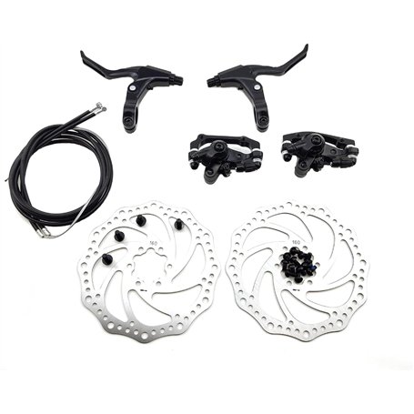 160mm Kit de freins à disque avant et arrière pour vélo Ensemble poignées/ câbles de frein Leviers de frein Kit de câbles