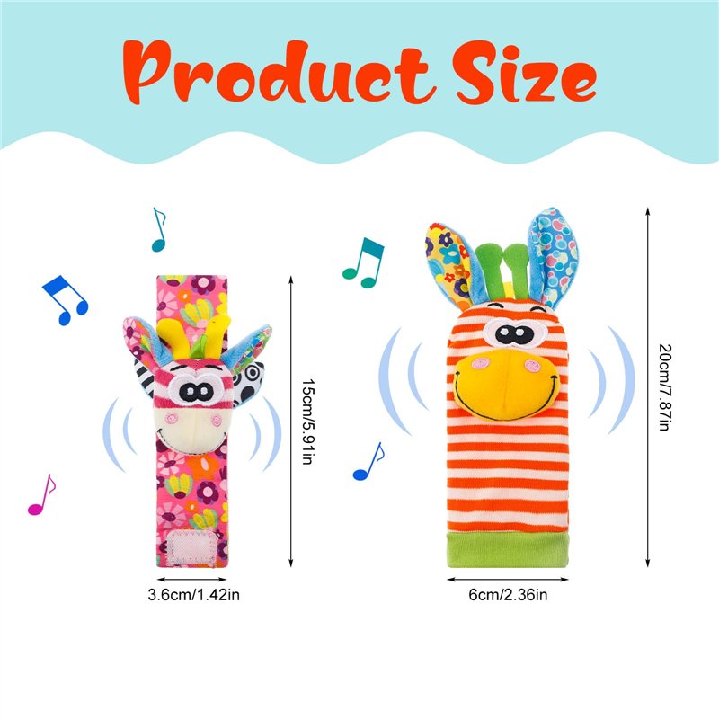 Image secondaire de KroY PecoeD Bébé Poignet et Chaussettes Hochet, 4 Pcs Hochet Bebe Bell Strap Poignet et Pied Finder Jouets d'éveil pour Tout-pet