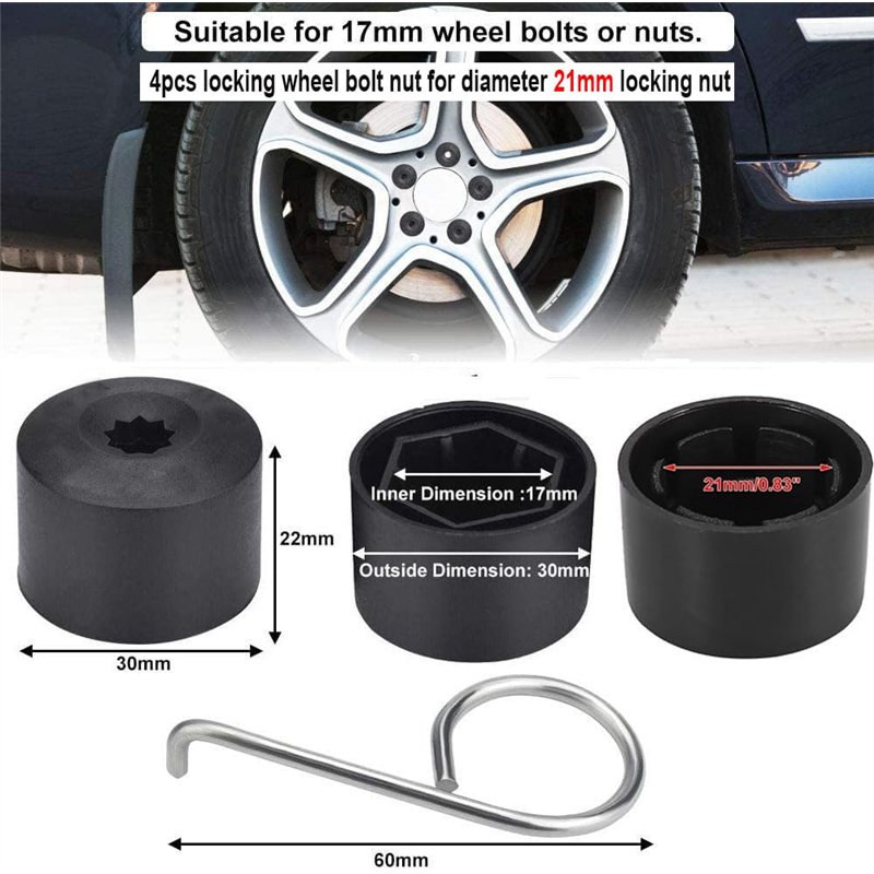Image secondaire de GUUZI 20pcs Couvre-Boulons de Capuchon d'écrou de Roue 17mm Couvre-écrous de Pneu Hexagonaux (4pcs Capuchon de Boulon de Verroui