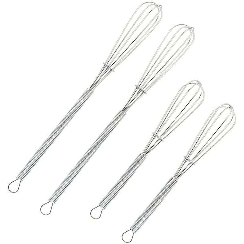 Wingsflying Lot de 4 mini fouets de cuisine en fil de fer pour œufs, sauces, mini-fouets argentés de 12,7 cm et 17,8 cm