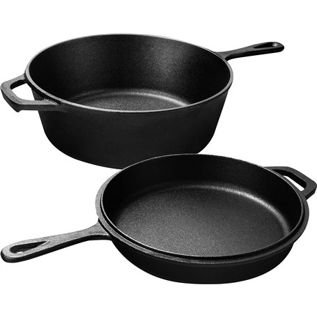 KICHLY Pré-assaisonné Dutch Oven - Dual Function Cocotte Pot à Feuf - Poêle en Fonte pour la Cuisinière & le Camping