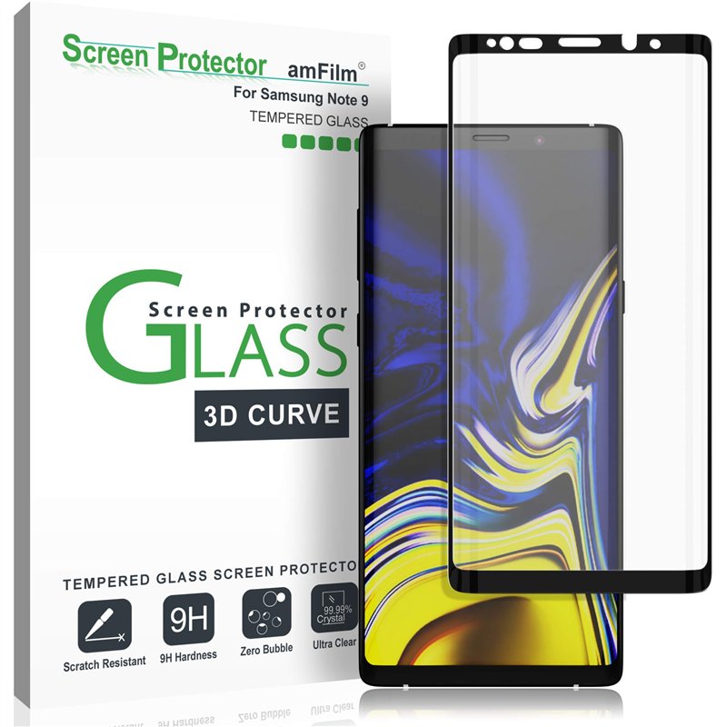 amFilm Verre Trempé pour Galaxy Note 9, Couverture Complète Film Protection écran pour Samsung Galaxy Note 9 (Noir)