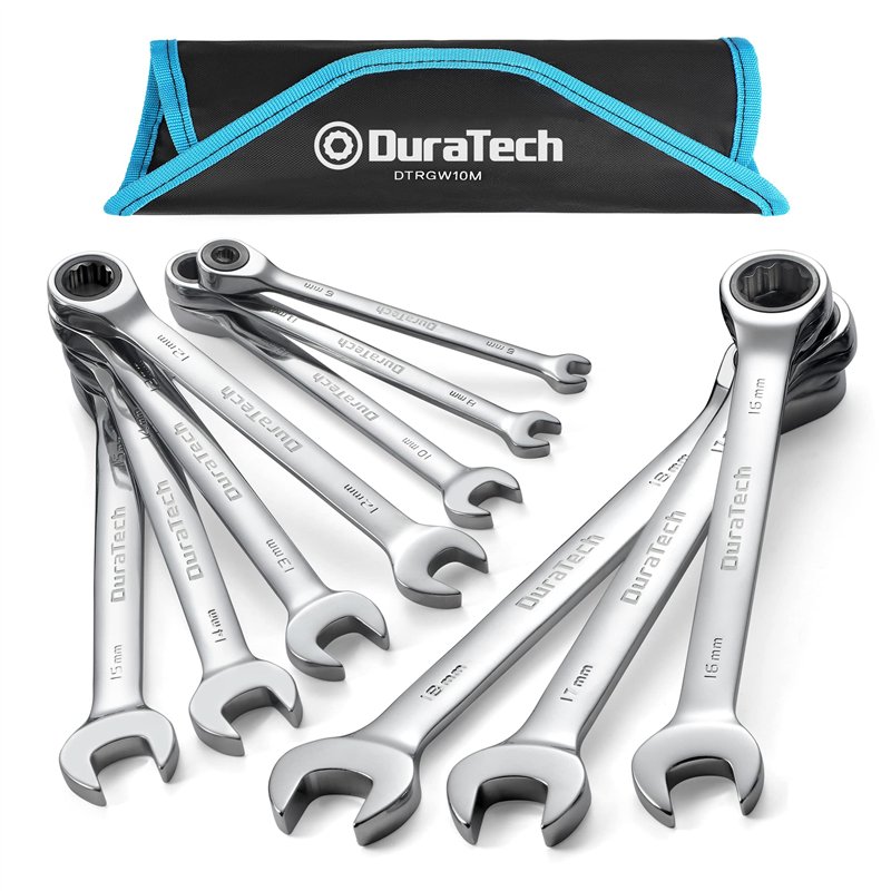 DURATECH Lot de Clé Plate à Cliquet, Jeu de clés Mixtes à Cliquet en Acier au Chrome Vanadium, 72 Dents 5° Angle Reprise, Plate 