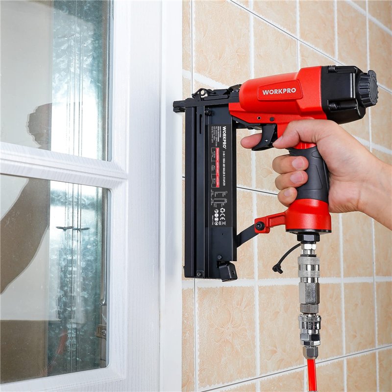 Image secondaire de WORKPRO Agrafeuse Pneumatique Multifonctionnelle 2 en 1, 18GA, Cloueuse Pneumatique avec 300 Agrafes et 400 Pin, Idéal pour Tapi