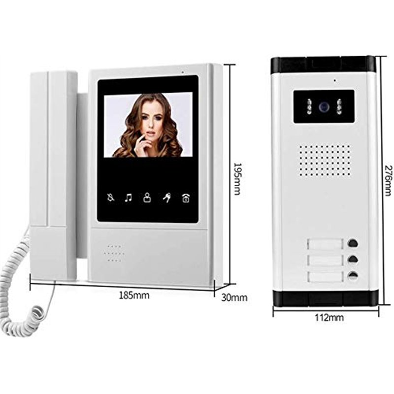 Image secondaire de uoweky 4,3 pouces Interphone Vidéo Interphone Filaire Interphone Système 700TVL Caméra de Vision Nocturne IR + 3 Moniteur Intéri