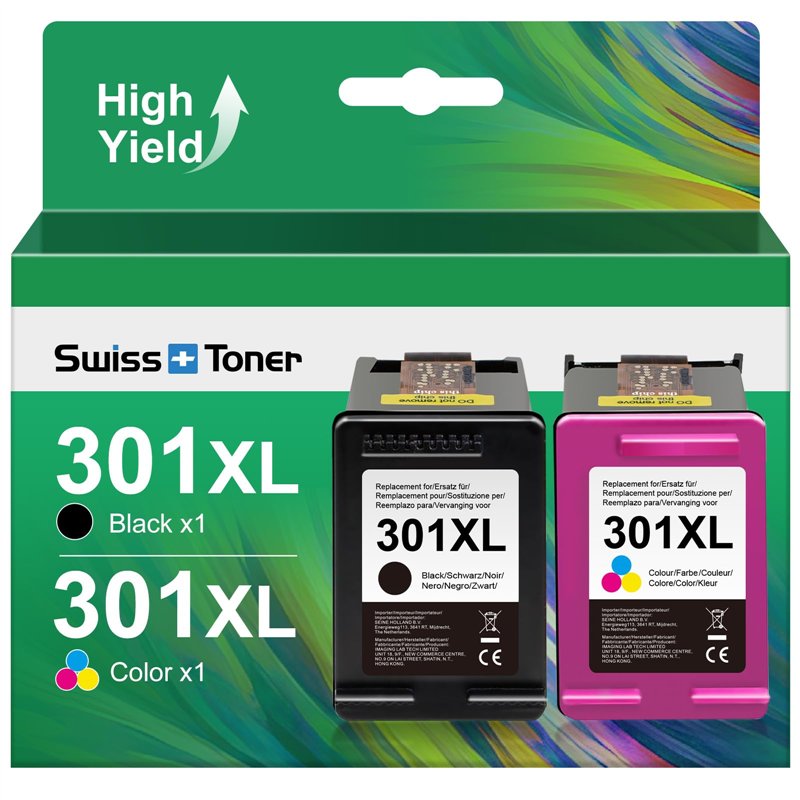 swiss toner 301XL 301 XL Cartouches d'encre Remplacement pour Cartouche HP 301 Noir et Couleur pour Encre HP 301XL pour Envy 450