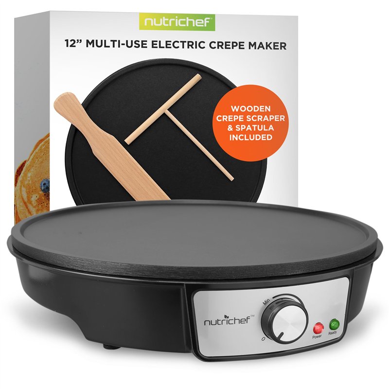 Nutrichef Crêpière et Grille Electrique de 1200 Watts | Plaque de Cuisson Chauffante Antiadhésive 30 cm | Contrôle de Température