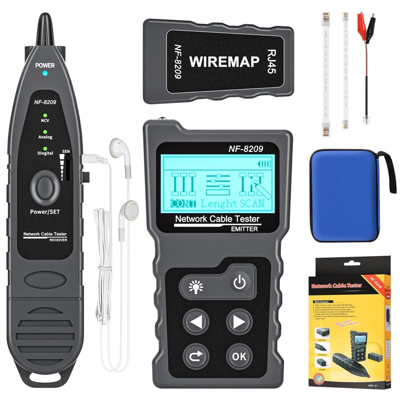 KOLSOL Testeur de câble avec traqueur de fil PoE multifonction pour câble réseau NF-8209 avec contrôle de câble LAN sans contact