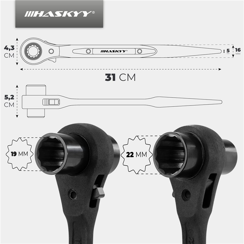 Image secondaire de HASKYY Cliquet d'échafaudage 19/22 mm Gerüstbauknarre Cliquet d'échafaudage Gerüstbauer-ratsche