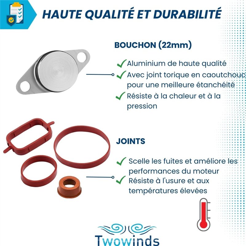 Image secondaire de Twowinds - Bouchon Collecteur Admission (22mm) Compatible avec BMW E87 E46 E90 E39 E60 E61 E65 E83 E53 - Supprimer Clapet Admiss