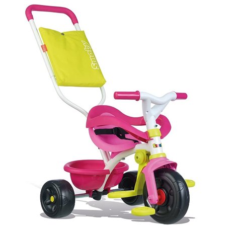 Smoby - Tricycle Be Fun Confort Rose - Vélo Enfant Dès 10 Mois - Evolutif - Canne Parentale avec Sacoche - Arceau de Sécurité -