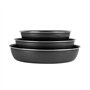 Sitram 712763 Batterie 10 pcs alu noir : 3 poêles Ø20/24/28cm, 2 casseroles Ø16/20cm, 2 ustensiles nylon, 1 couv. verre Ø24cm, 2