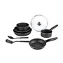 Sitram 712763 Batterie 10 pcs alu noir : 3 poêles Ø20/24/28cm, 2 casseroles Ø16/20cm, 2 ustensiles nylon, 1 couv. verre Ø24cm, 2