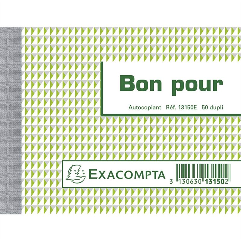Exacompta - Réf. 13150E - 1 Manifold BON POUR - 50 feuillets numérotés et autocopiants - duplicatas (1 original + 1 copie) - for