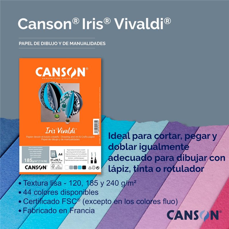 Image secondaire de CANSON Iris Vivaldi - Paquet 25 feuilles de papier couleur A4 - 240g/m² - Assortiment de vert