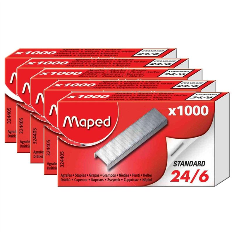 MAPED Lot de 5 Boites de 1000 Agrafes 24/6, zinguées