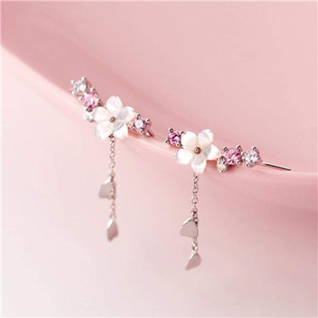 Couleur Argent Mode Fleur Fleurs de Cerisier Conception Dame Femmes Boucles d'oreilles Goutte Bijoux Cadeau