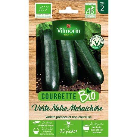 VILMORIN - Courgette Verte Noire maraîchère Bio - Variété précoce et Non coureuse -Très Productive -Semences Issues d'une Cultur