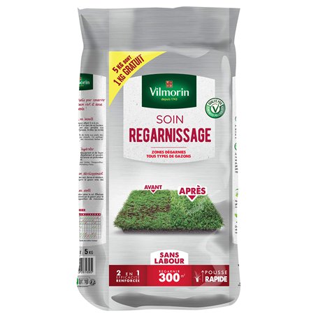 VILMORIN - Soin Regarnissage Universel 2 en 1 - Semences de Gazon + Fortifiant Naturel - Rénovation Facile des gazons abîmés - p