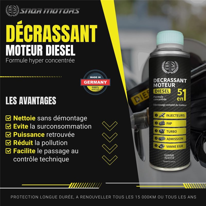 Image secondaire de SNQR Décrassant et Décalaminant Moteur Diesel 5en1 375mL Ultra-Efficace | Nettoyage Immédiat Injecteurs, Turbo, FAP, EGR | Décra