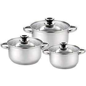 Haussmann Héritage® - 6 pièces Marmite Faitout acier inoxyable avec couvercles en verre - tous feux dont induction - HM-0613