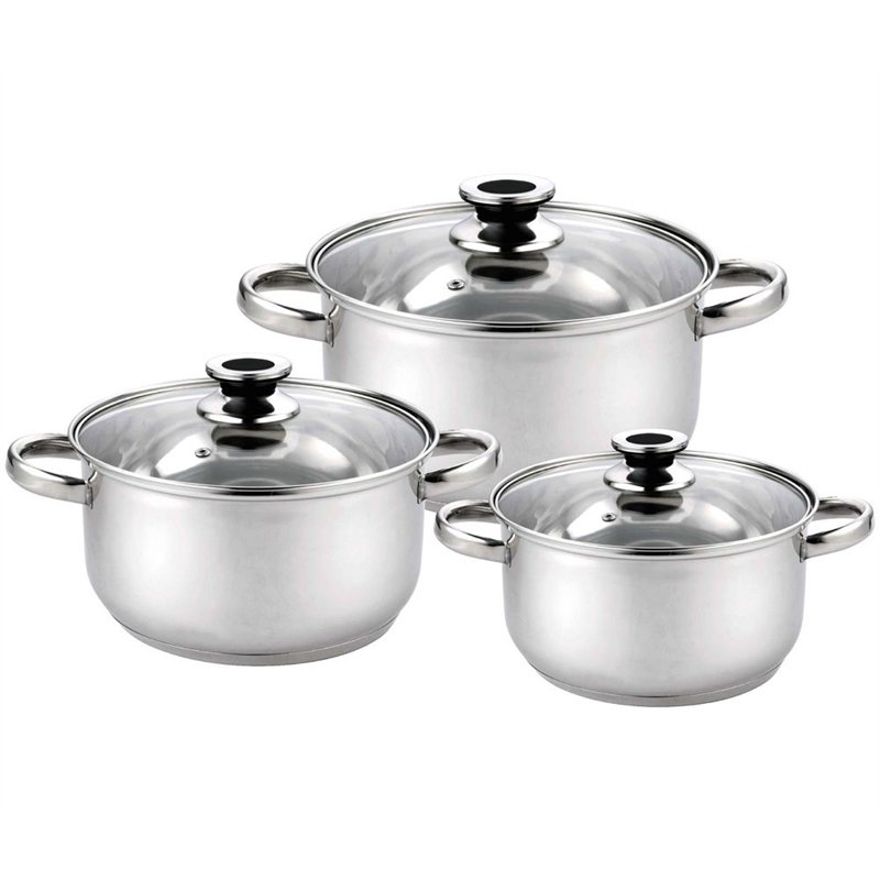 Haussmann Héritage® - 6 pièces Marmite Faitout acier inoxyable avec couvercles en verre - tous feux dont induction - HM-0613