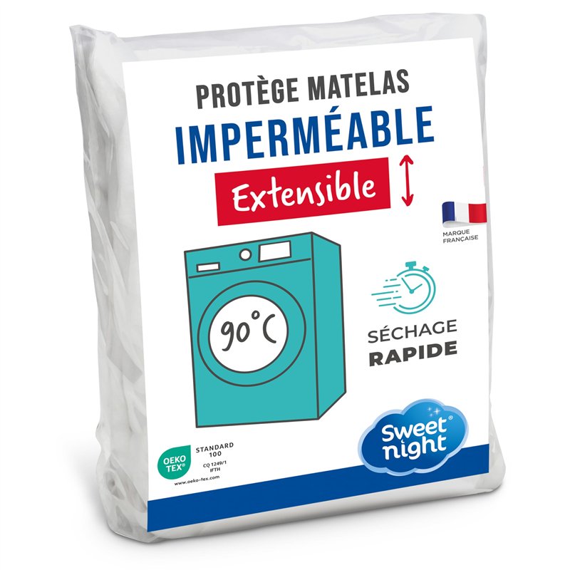 SWEET NIGHT - Protège Matelas 90x190 cm | Alèse Imperméable et Micro Respirante | Souple et Silencieux | Lavable à 90°C