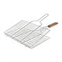 RUECAB - Grille de Barbecue Double Quadrillé Inox Poignée Bois Argent