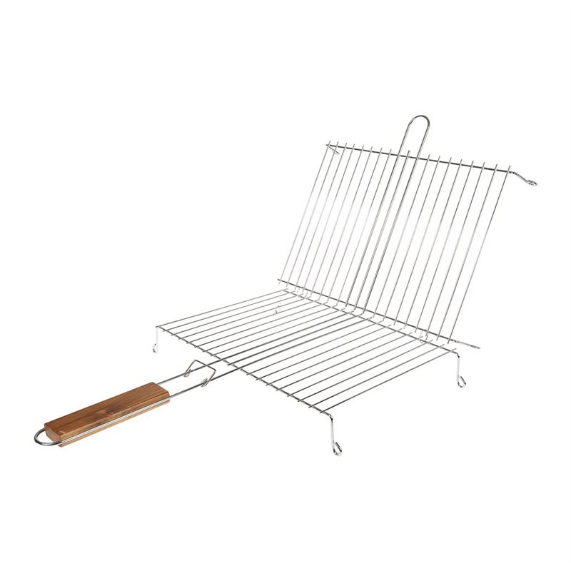 Image secondaire de RUECAB 1086 Grille de Barbecue Double sur Pieds Inox Poignée Bois Argent 30 x 40 cm, NC