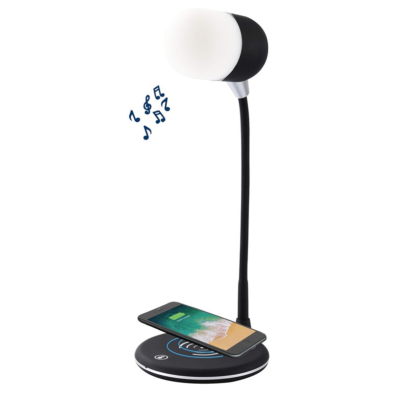 Blaupunkt - MP3990-133 - Lampe de Bureau avec Speaker et Chargeur Induction - Compatible Bluetooth - 3W - Noir