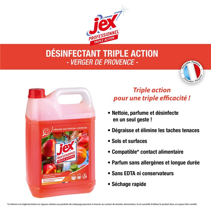 Image secondaire de JEX Professionnel - Triple action - Nettoie, parfume et désinfecte - Multi usages - Contact alimentaire - Sans allergènes - Parf