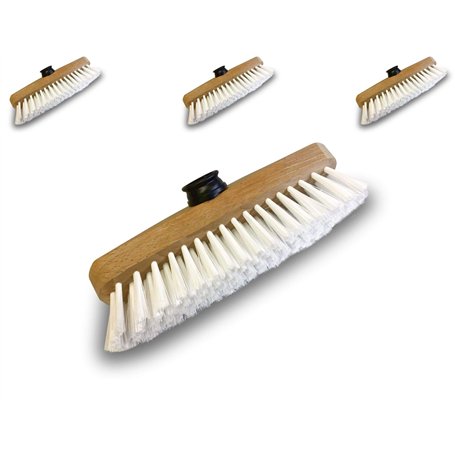 Balai brosse lave-pont 22 cm en PPL blanc | Lot de 3 | Monture bois | Pour laver