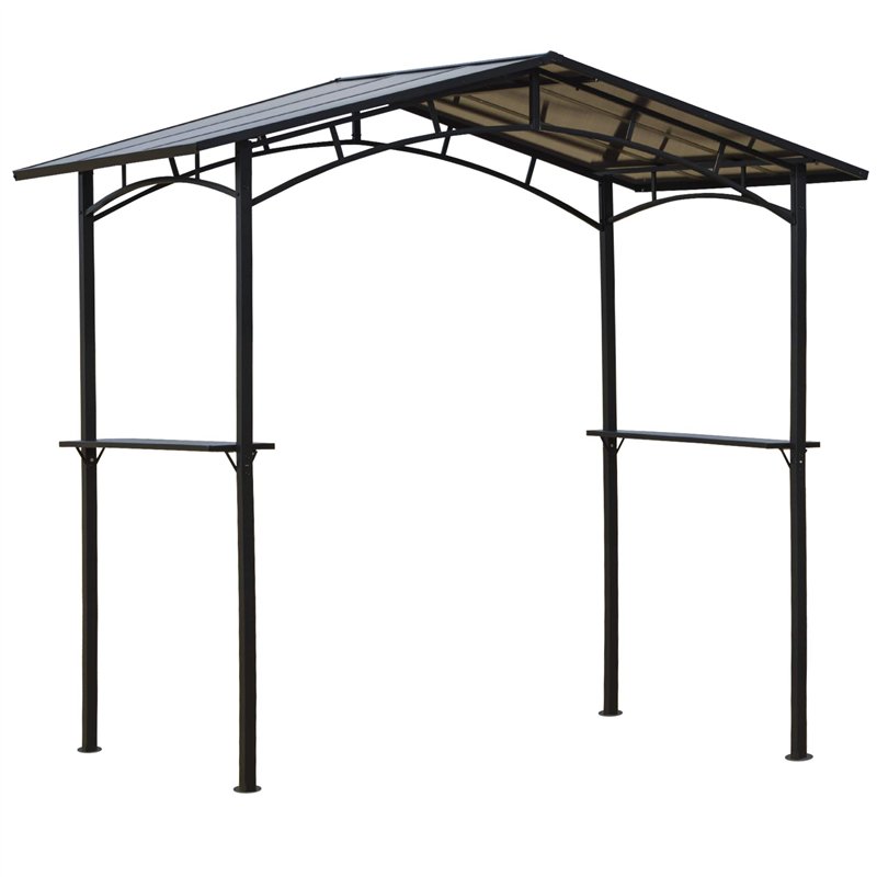 Outsunny Pavillon Jardin 2,5 x 1,5 m - abri Barbecue - 2 étagères - Toit de Barbecue - métal Noir Toit Polycarbonate