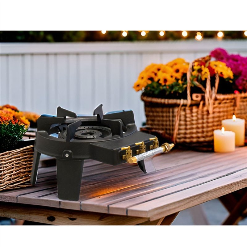 Image secondaire de Rechaud Gaz Fonte véritable 9.8 KW 4 pieds 3 robinets + Tuyau gaz à vis 1.50m + Détendeur Butane